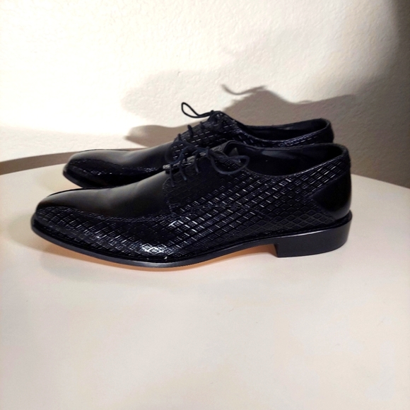 Stacy Adams Black Printed Cow Leather Lace Up Oxford Dress Shoes - Picture 2 of 13